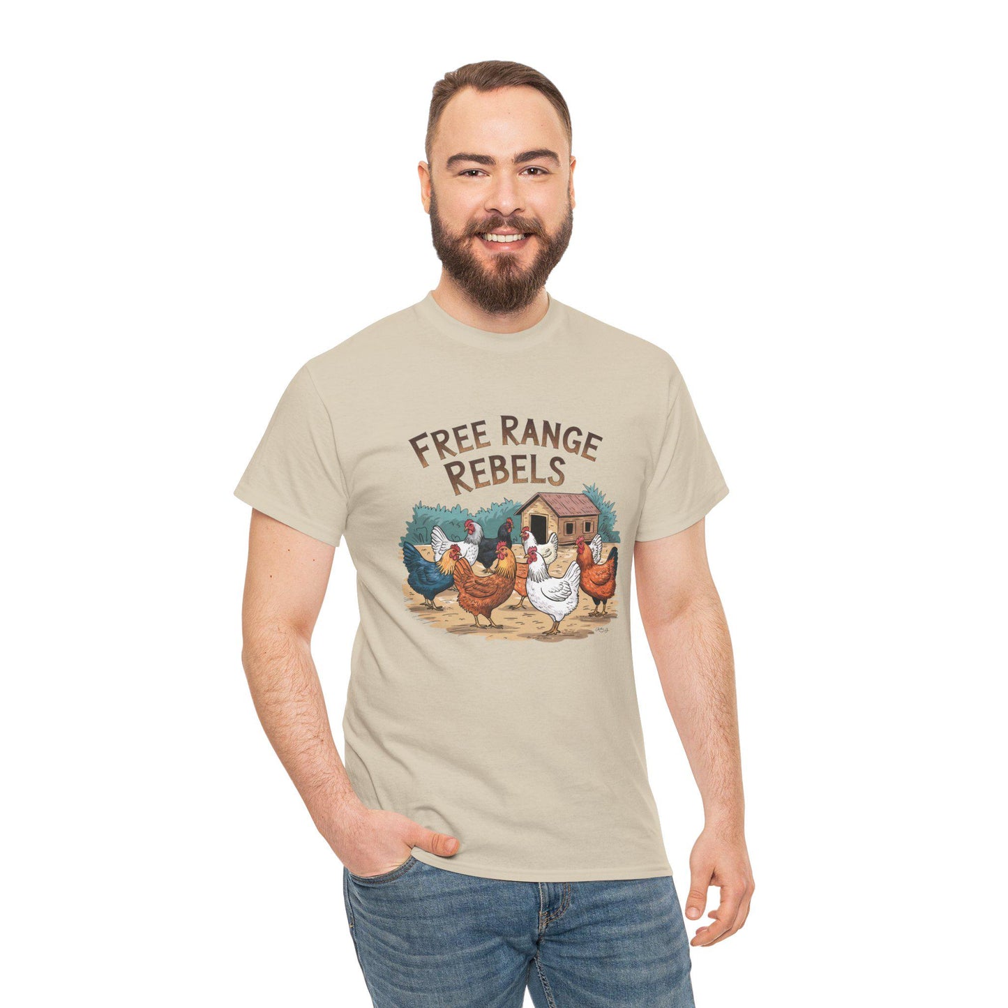 Free Range Rebel tee, chickens, chicken lover, farm animal, chicken humor, woman’s tee, men’s tee, country, retro