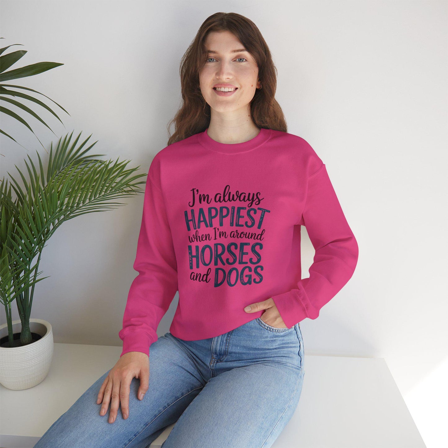 I'm Always Happiest When I'm Around Horses and Dogs Heavy Blend™ Crewneck Sweatshirt