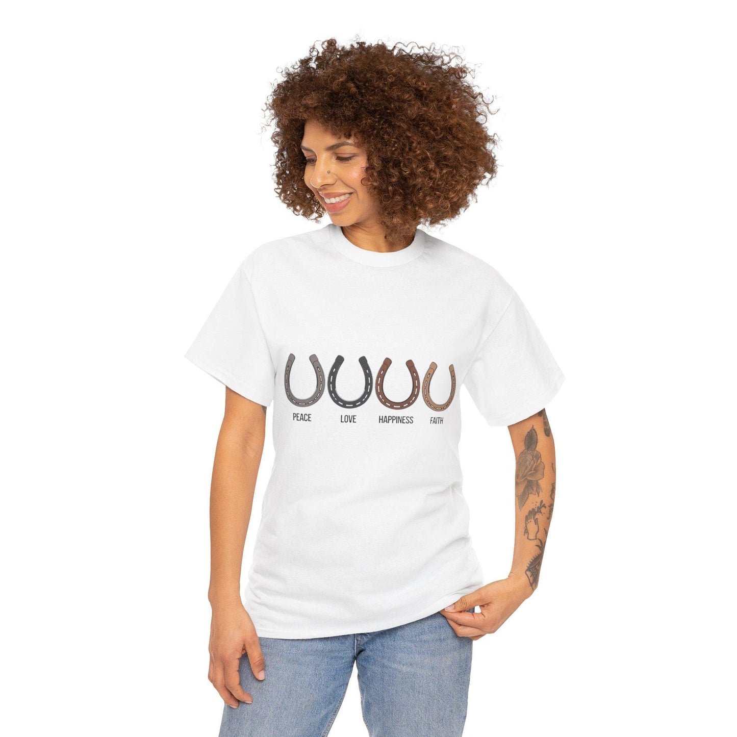 Peace Love Happiness Faith Unisex Heavy Cotton Tee