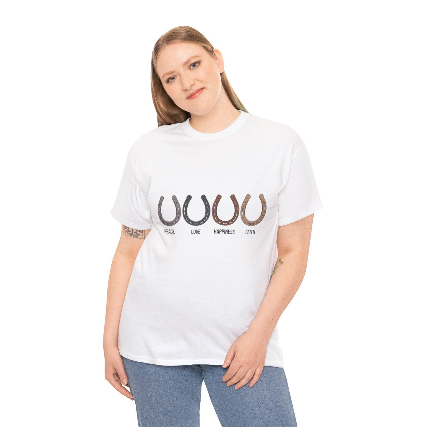 Peace Love Happiness Faith Unisex Heavy Cotton Tee