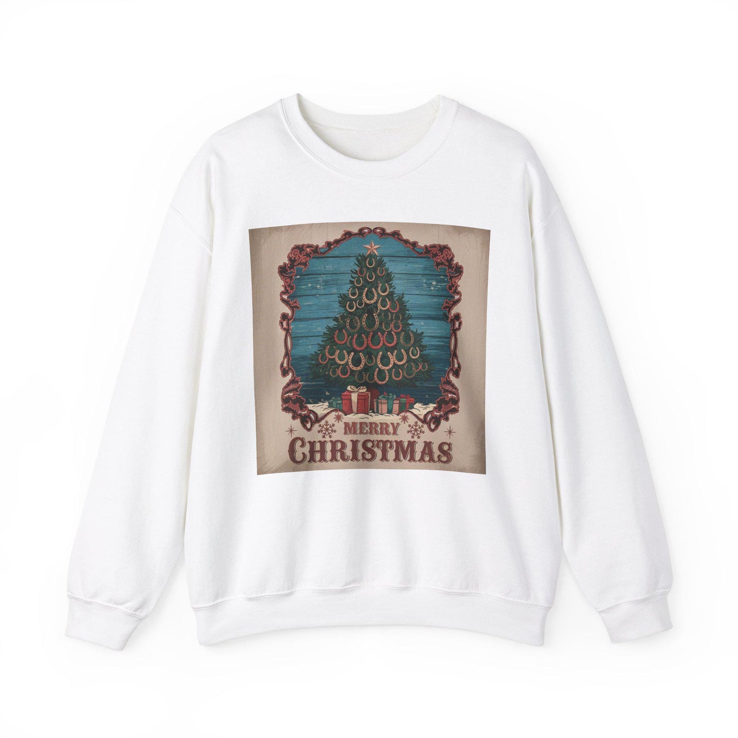 Merry Christmas Horse Shoe Tree Unisex Heavy Blend™ Crewneck Sweatshirt