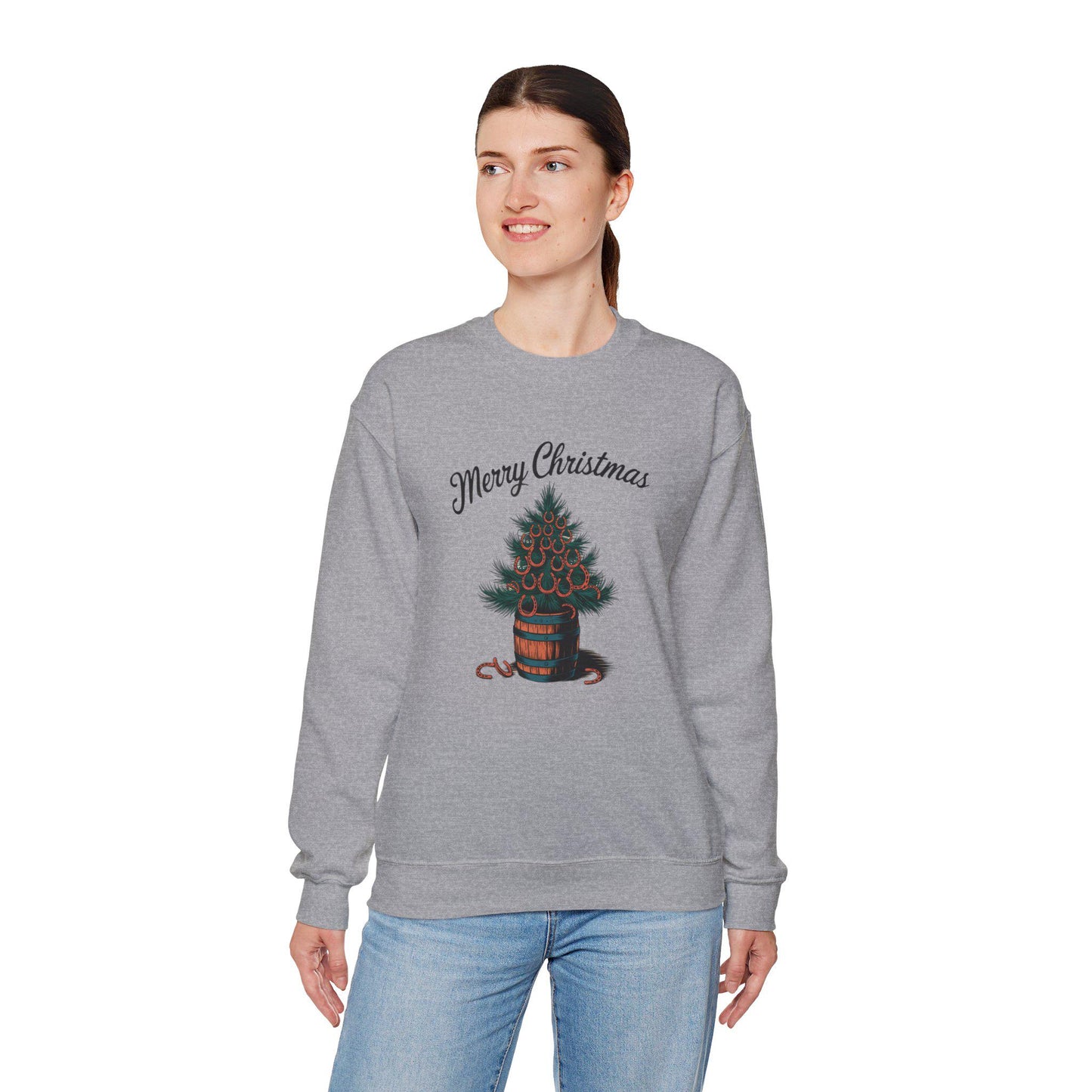 Merry Christmas Horse Shoe tree Heavy Blend™ Crewneck Sweatshirt