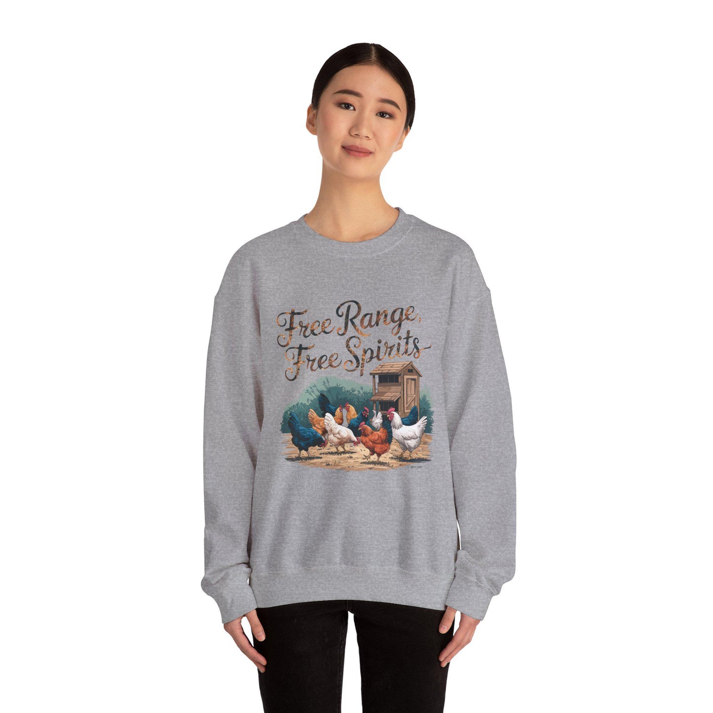 Free Range, Free Spirit Sweatshirt, chickens, chicken lover, farm animal, chicken humor, woman’s sweatshirt, men’s sweatshirt, country,retro