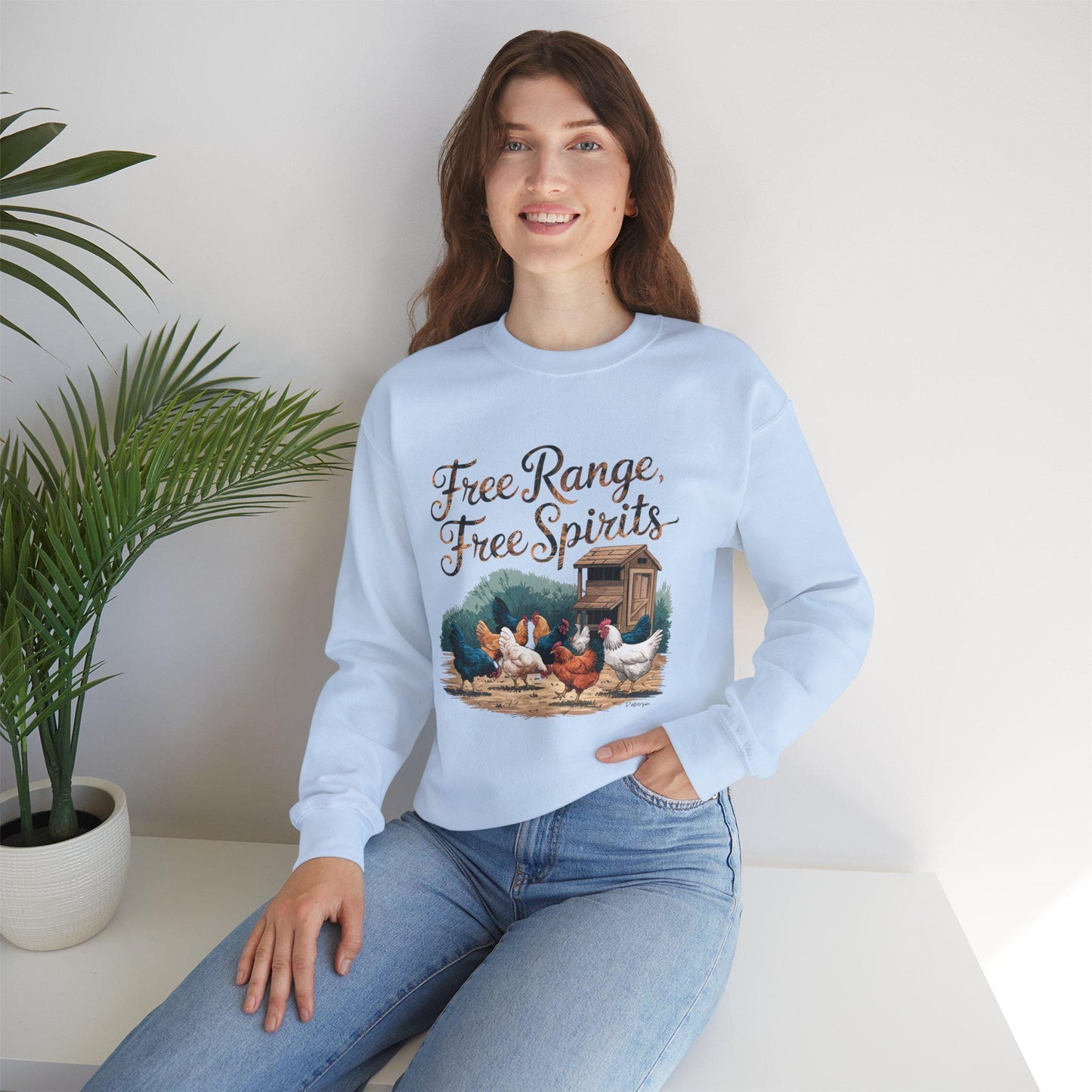 Free Range, Free Spirit Sweatshirt, chickens, chicken lover, farm animal, chicken humor, woman’s sweatshirt, men’s sweatshirt, country,retro