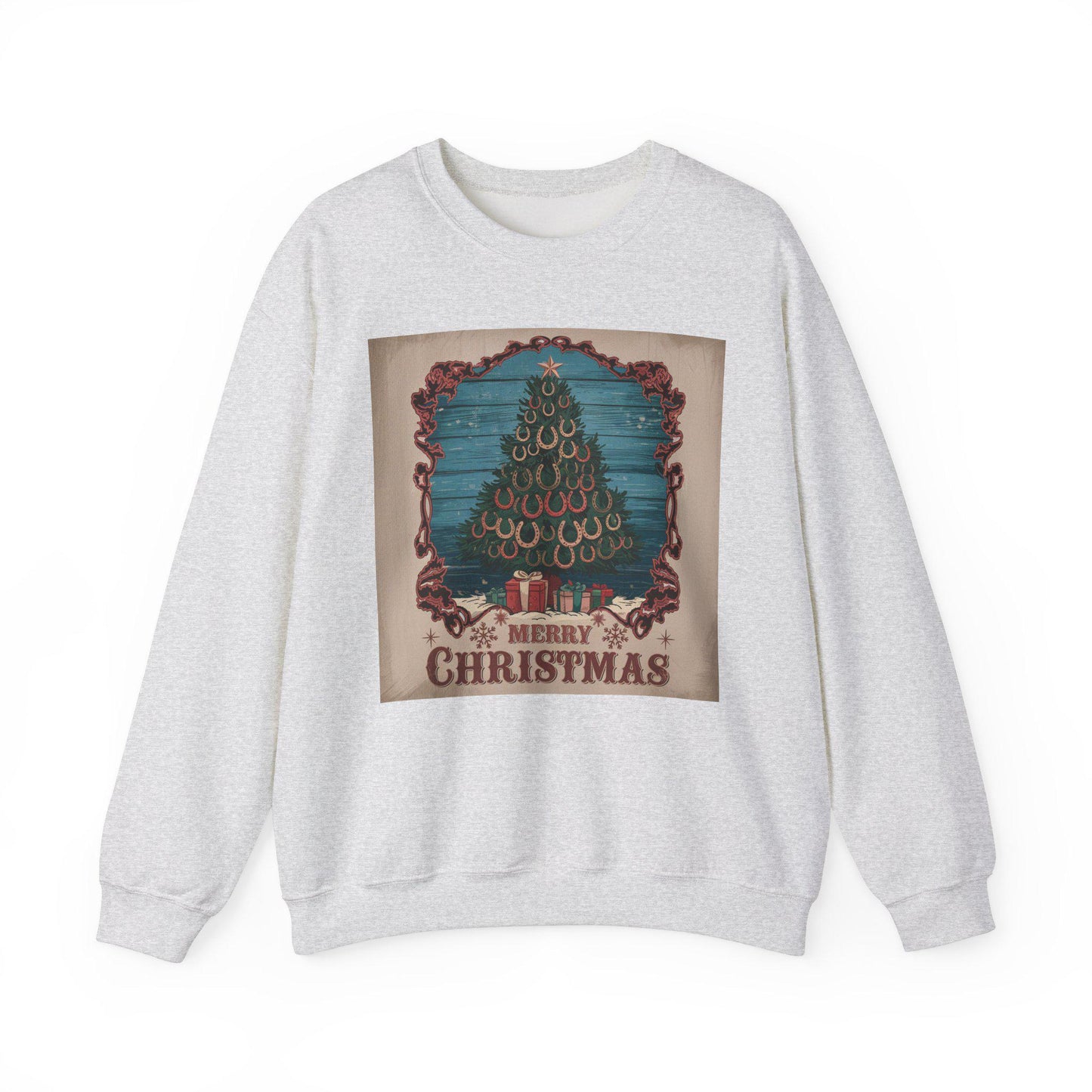 Merry Christmas Horse Shoe Tree Unisex Heavy Blend™ Crewneck Sweatshirt