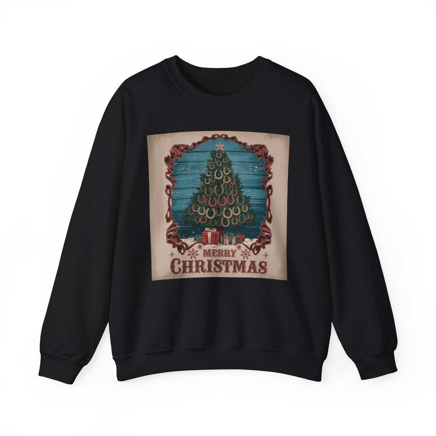 Merry Christmas Horse Shoe Tree Unisex Heavy Blend™ Crewneck Sweatshirt
