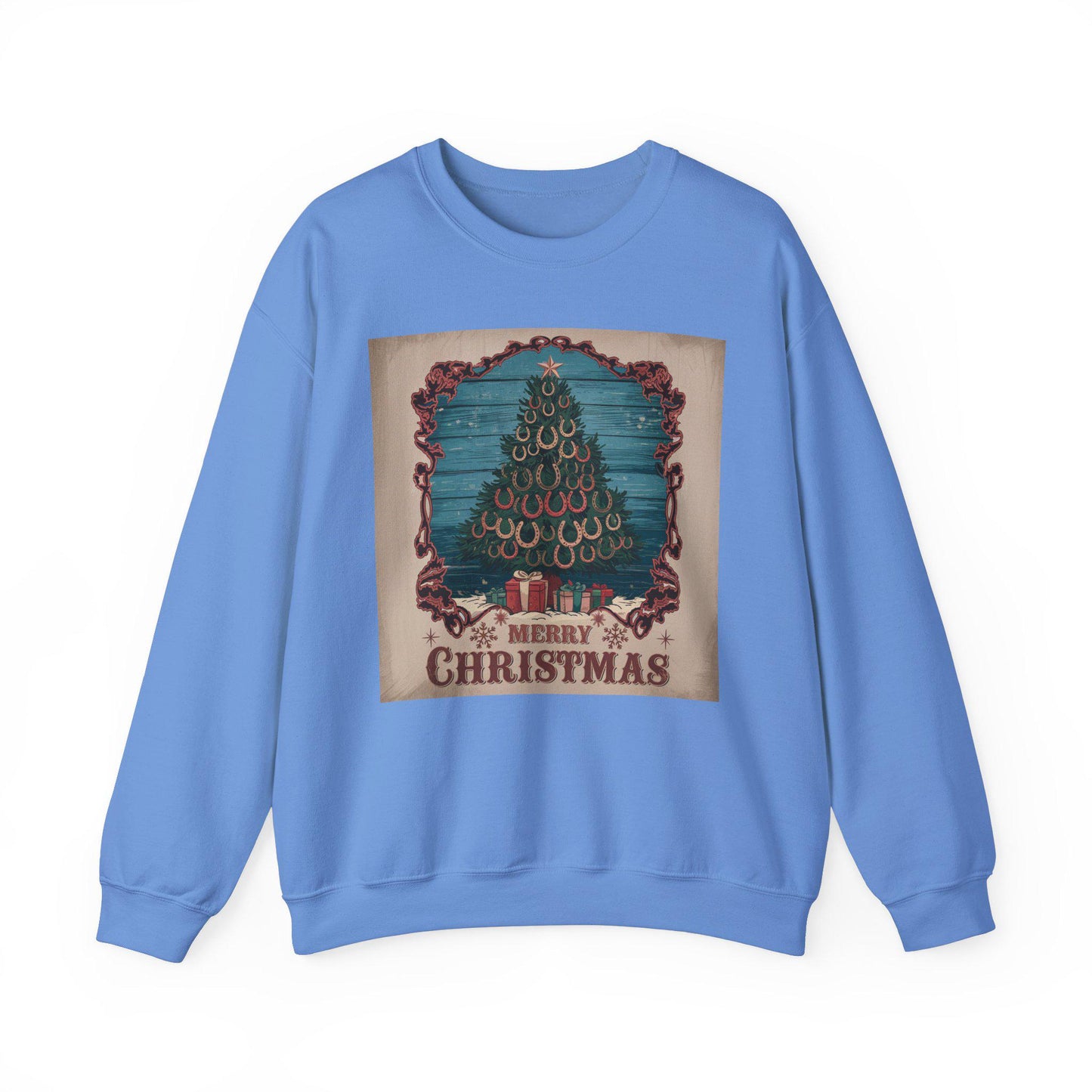 Merry Christmas Horse Shoe Tree Unisex Heavy Blend™ Crewneck Sweatshirt