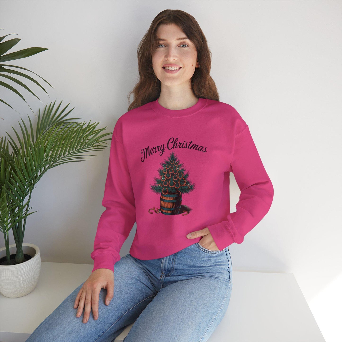 Merry Christmas Horse Shoe tree Heavy Blend™ Crewneck Sweatshirt