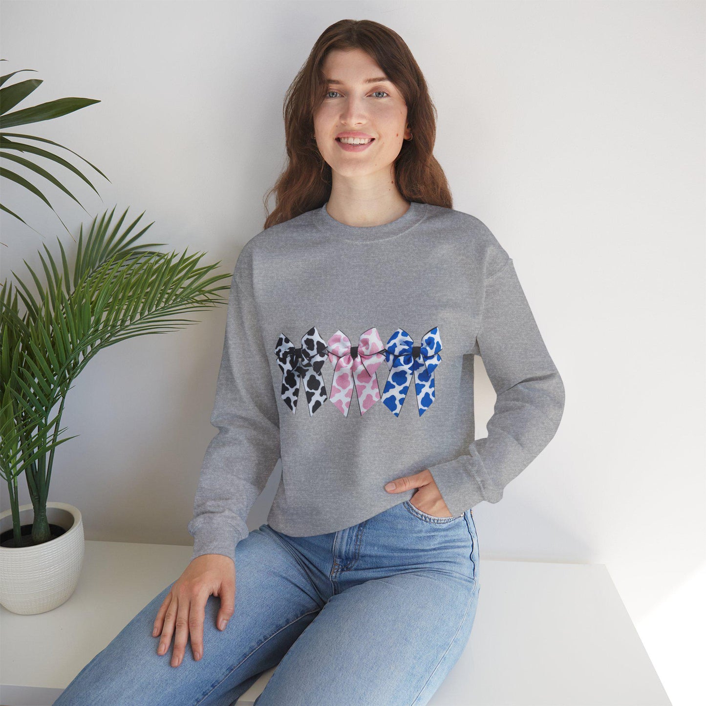 Cow Print Coquette Sweatshirt, Coquette sweater, Farm, Country, Barn, Animal print, bows