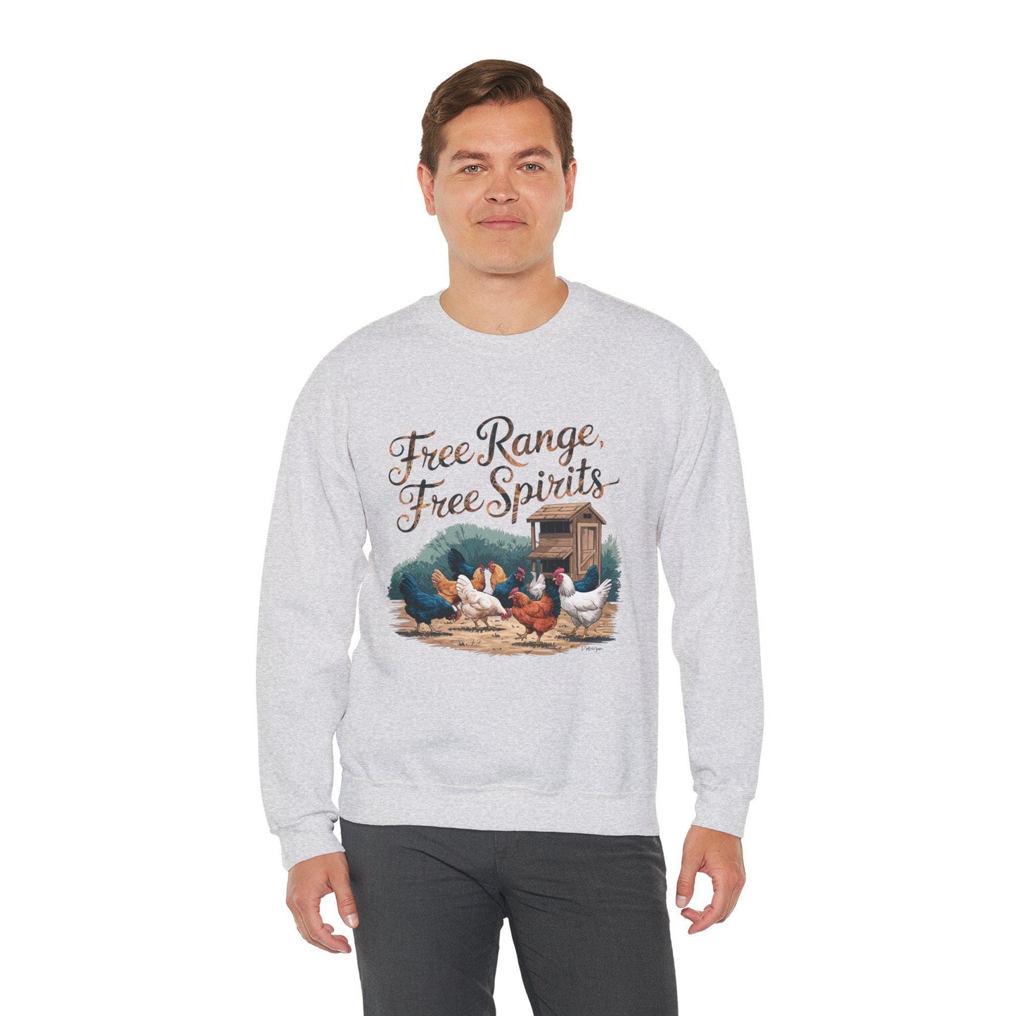 Free Range, Free Spirit Sweatshirt, chickens, chicken lover, farm animal, chicken humor, woman’s sweatshirt, men’s sweatshirt, country,retro