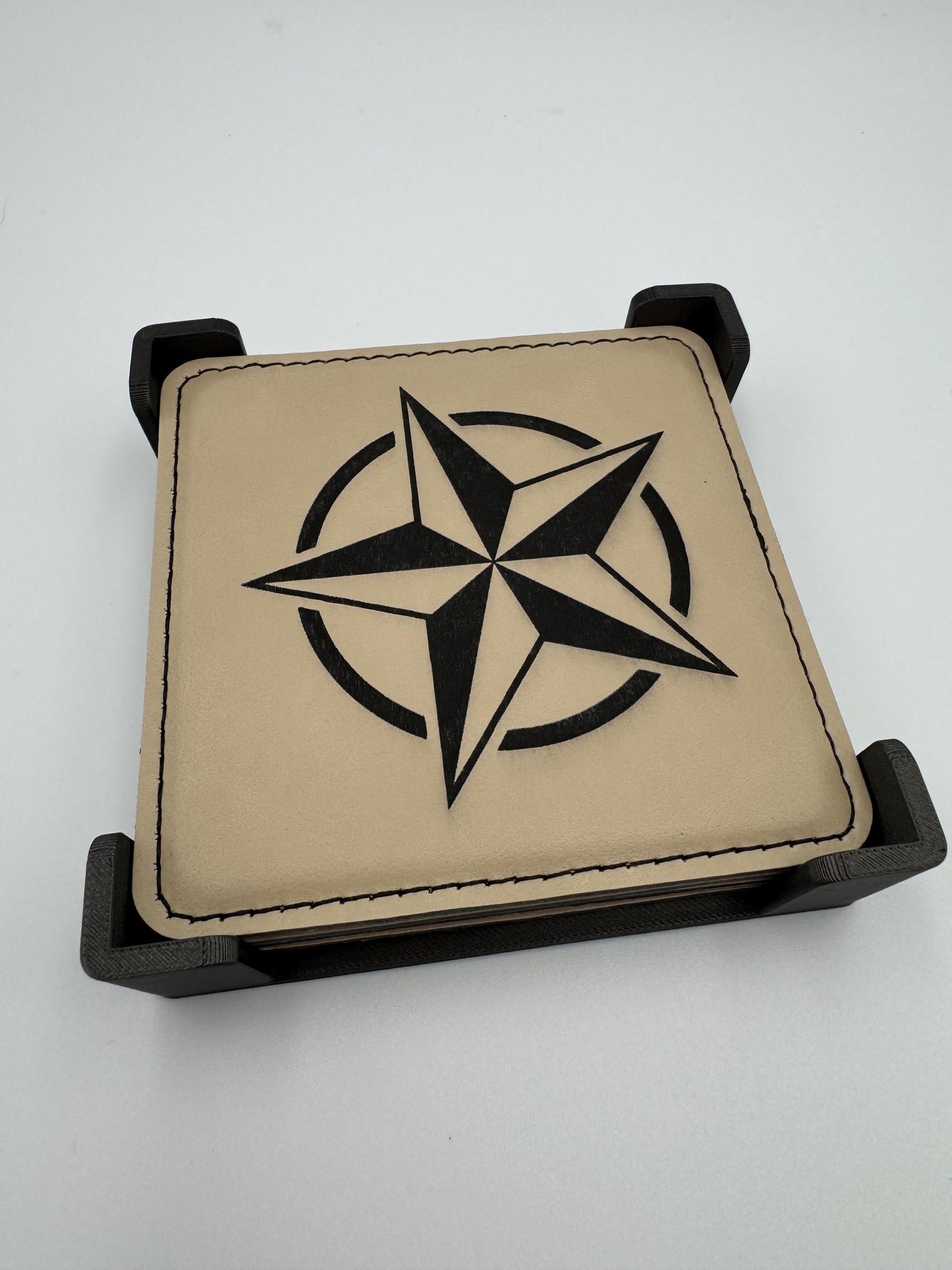 Set of 4 Vegan Leather 4” Drink Coasters with Western Star Design Drink Coasters Western Themed Drink Coaster Leather Coaster Vegan Leather