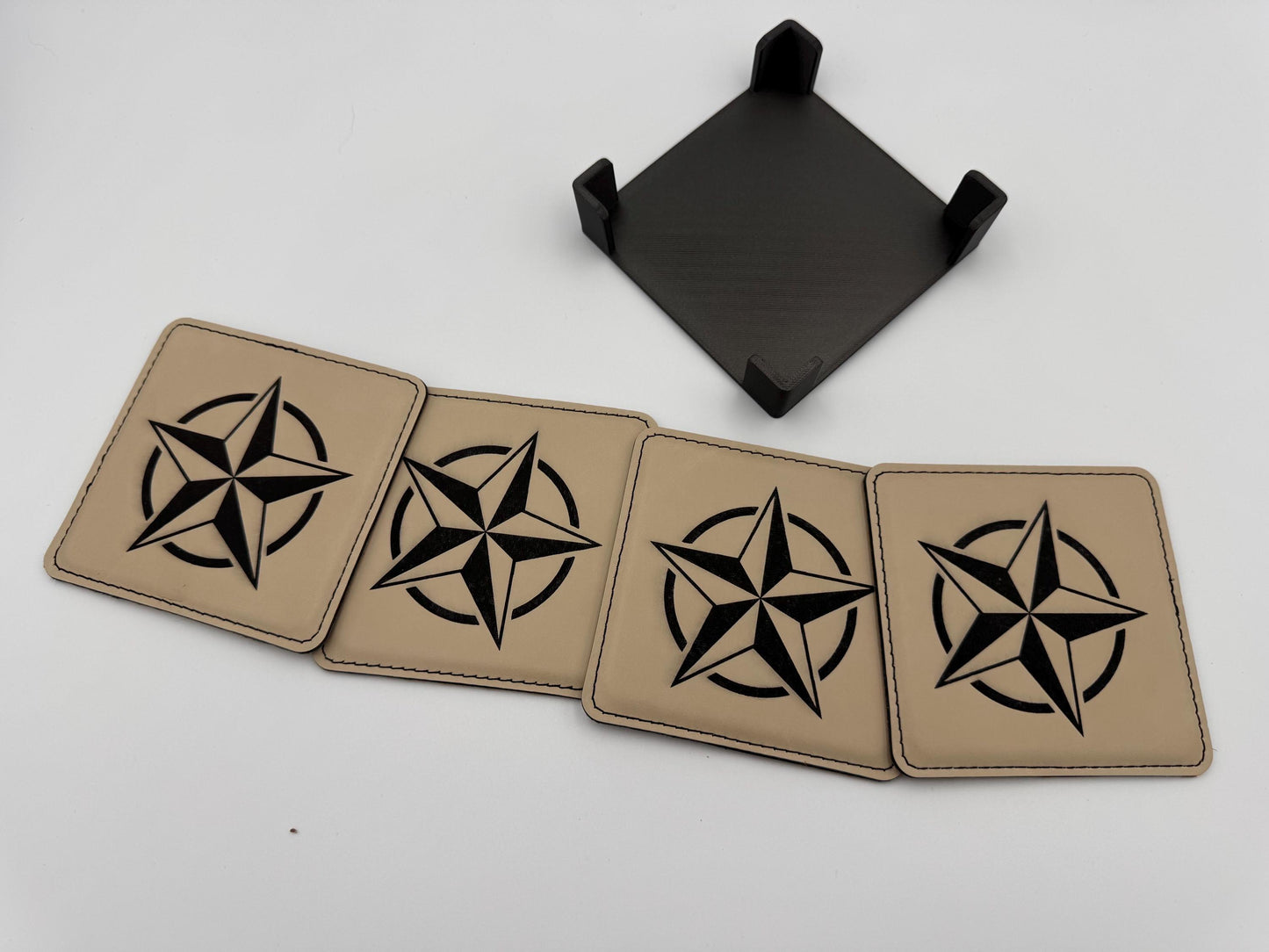 Set of 4 Vegan Leather 4” Drink Coasters with Western Star Design Drink Coasters Western Themed Drink Coaster Leather Coaster Vegan Leather
