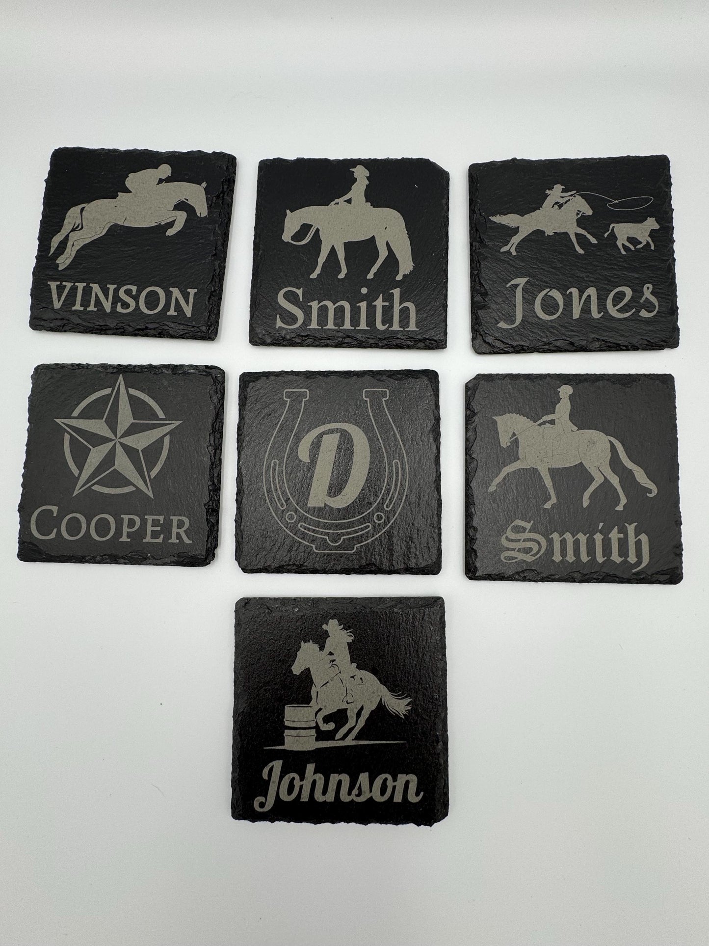 Customizable Slate 4” Drink Coasters with Holder Drink Coasters Horse Themed Drink Coasters Slate Coaster Rock Coaster