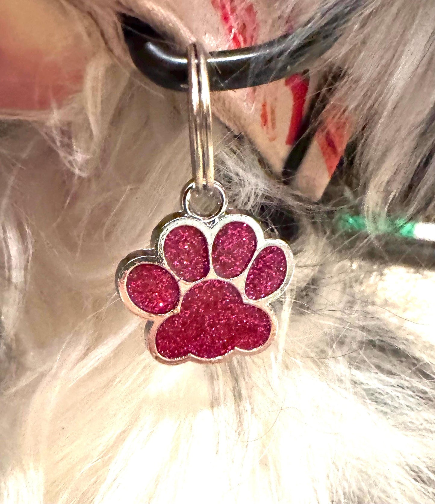 Small Personalized Crystal Metal Dog Paw Tag with Split Ring for Dog Collar or Harness