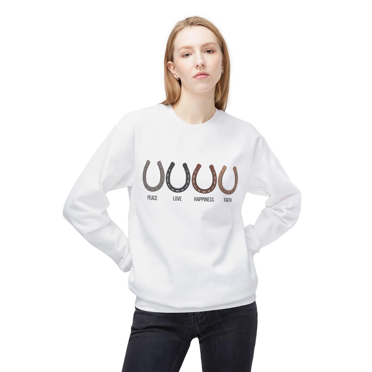Peace Love Happiness Faith Midweight Softstyle Fleece Crewneck Sweatshirt