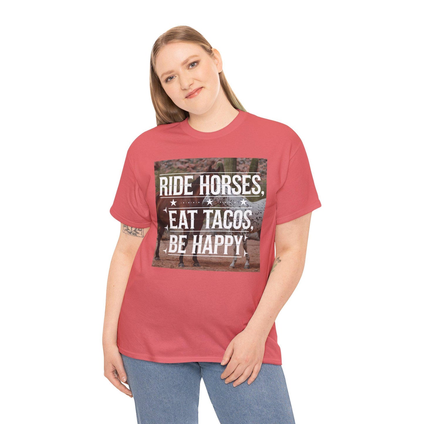 Ride Horses Eat Tacos Be Happy Tee, Horse Lover T-Shirt, Funny Equestrian Shirt, Western Wear, Rodeo Apparel, Gift for Horse Rider