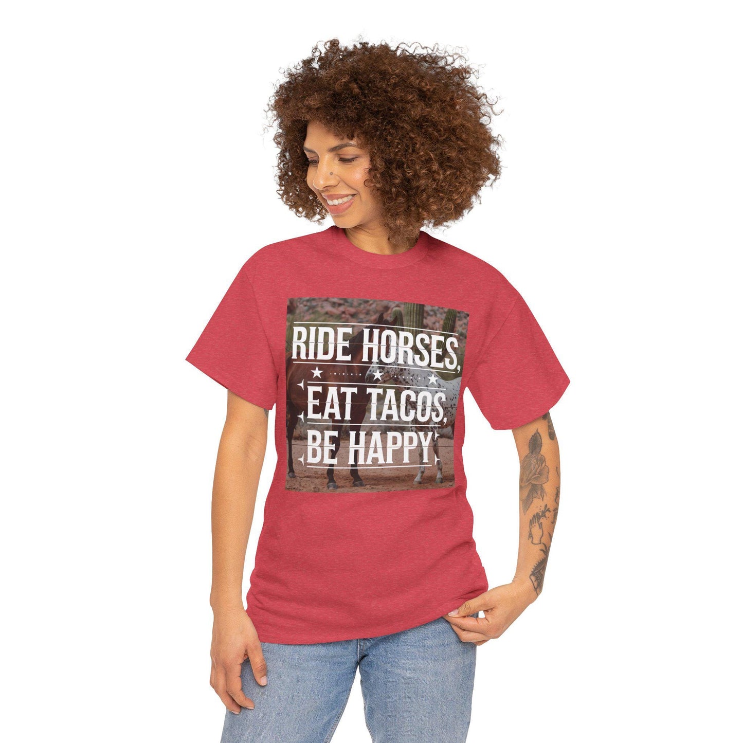 Ride Horses Eat Tacos Be Happy Tee, Horse Lover T-Shirt, Funny Equestrian Shirt, Western Wear, Rodeo Apparel, Gift for Horse Rider