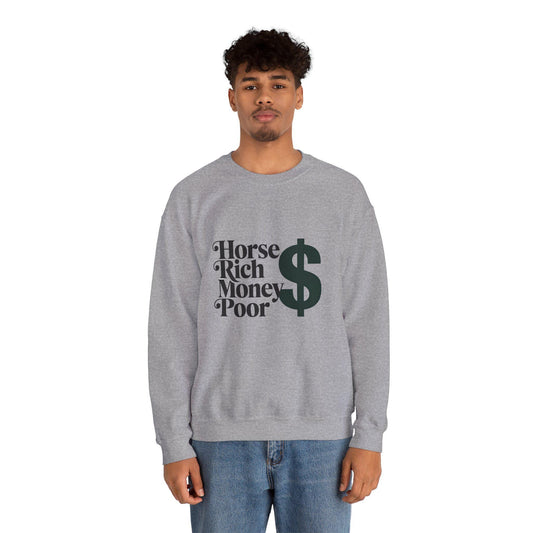 Crewneck Sweatshirt, Horse Rich Money Poor Design, Equestrian Gift, Horse Lover Apparel, Funny Animal Print Clothes, Novelty Jumper