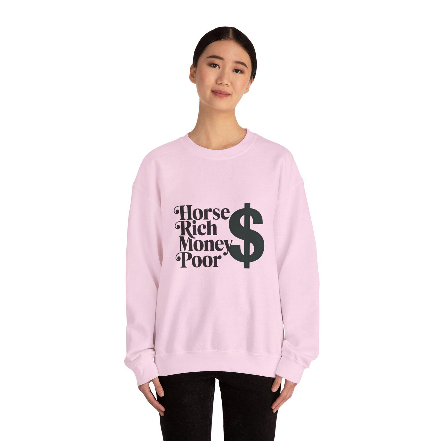 Crewneck Sweatshirt, Horse Rich Money Poor Design, Equestrian Gift, Horse Lover Apparel, Funny Animal Print Clothes, Novelty Jumper