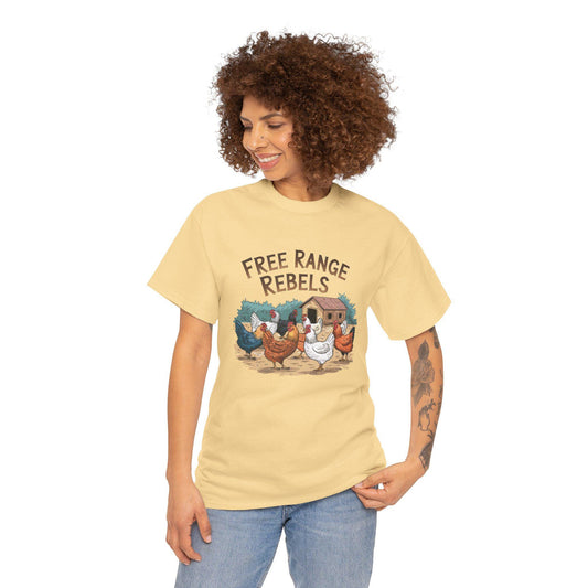 Free Range Rebel tee, chickens, chicken lover, farm animal, chicken humor, woman’s tee, men’s tee, country, retro