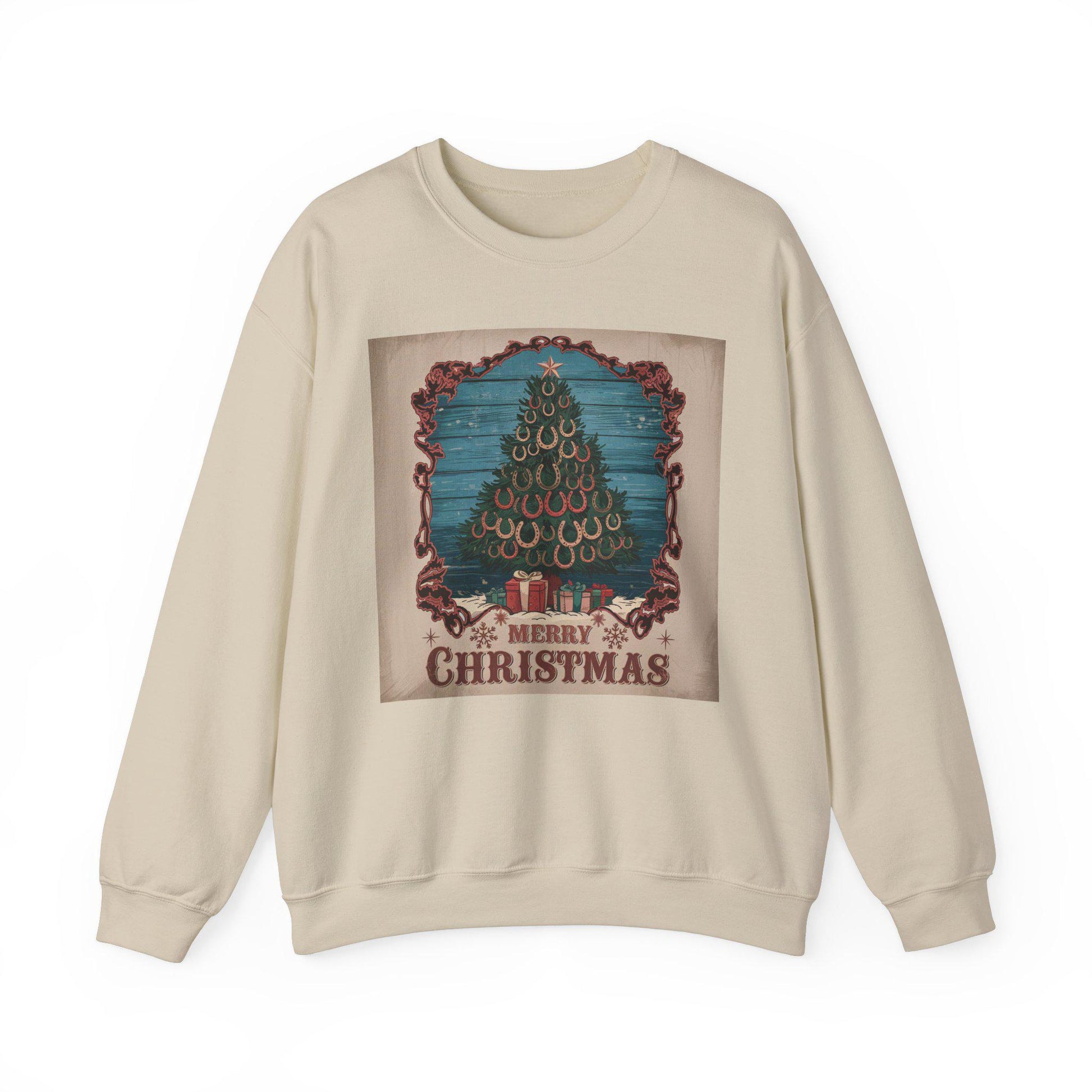 Merry Christmas Horse Shoe Tree Unisex Heavy Blend™ Crewneck Sweatshirt