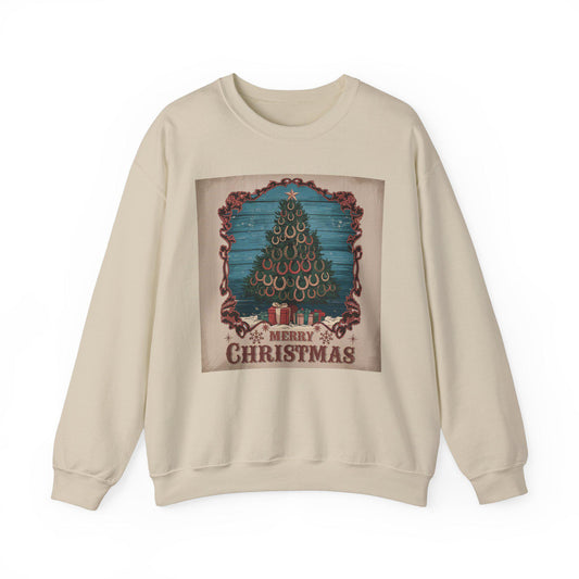 Merry Christmas Horse Shoe Tree Unisex Heavy Blend™ Crewneck Sweatshirt