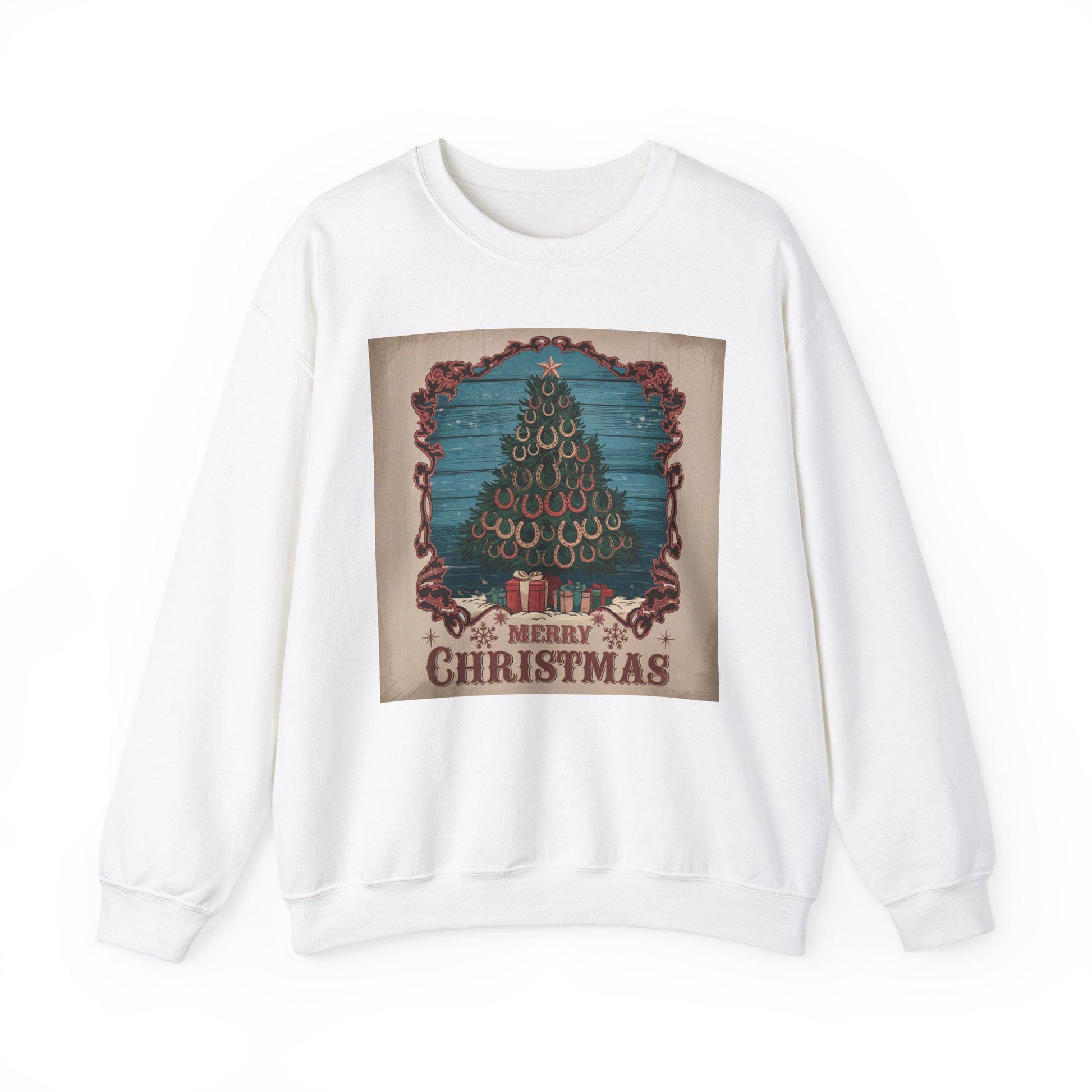 Merry Christmas Horse Shoe Tree Unisex Heavy Blend™ Crewneck Sweatshirt