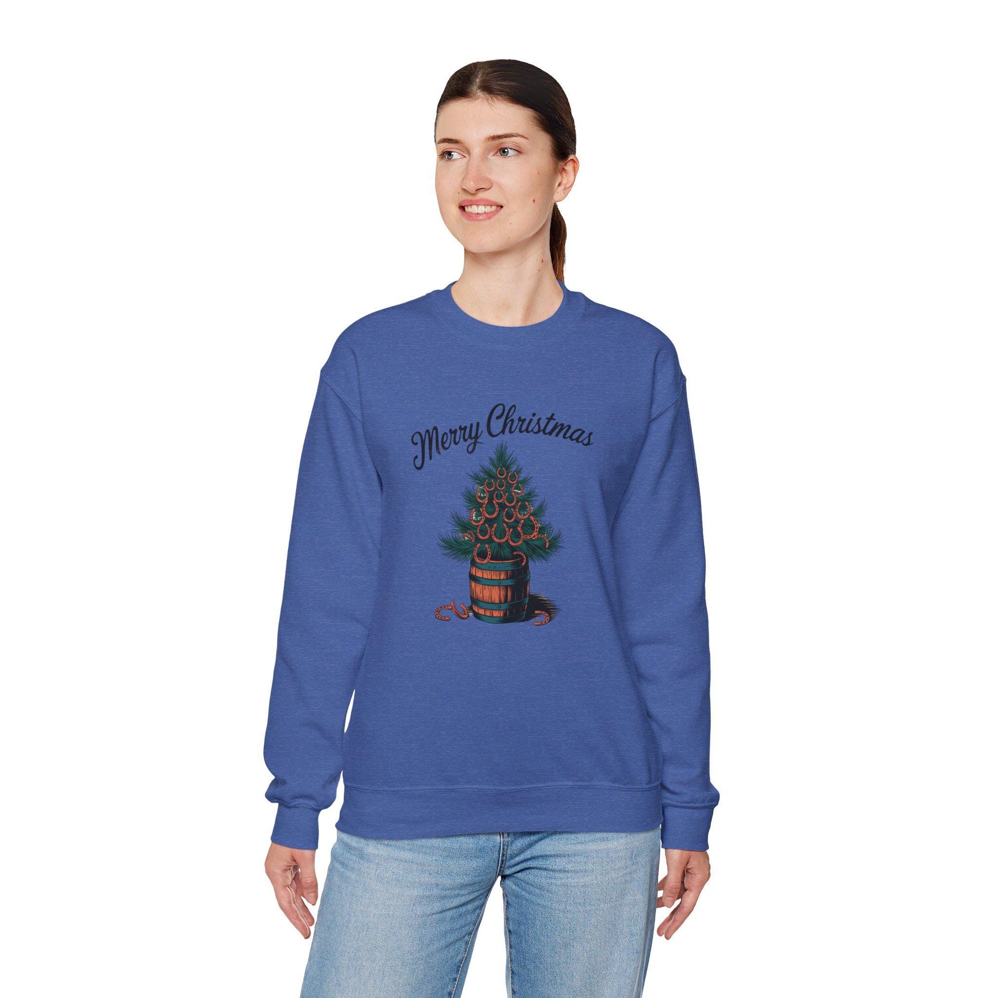 Merry Christmas Horse Shoe tree Heavy Blend™ Crewneck Sweatshirt