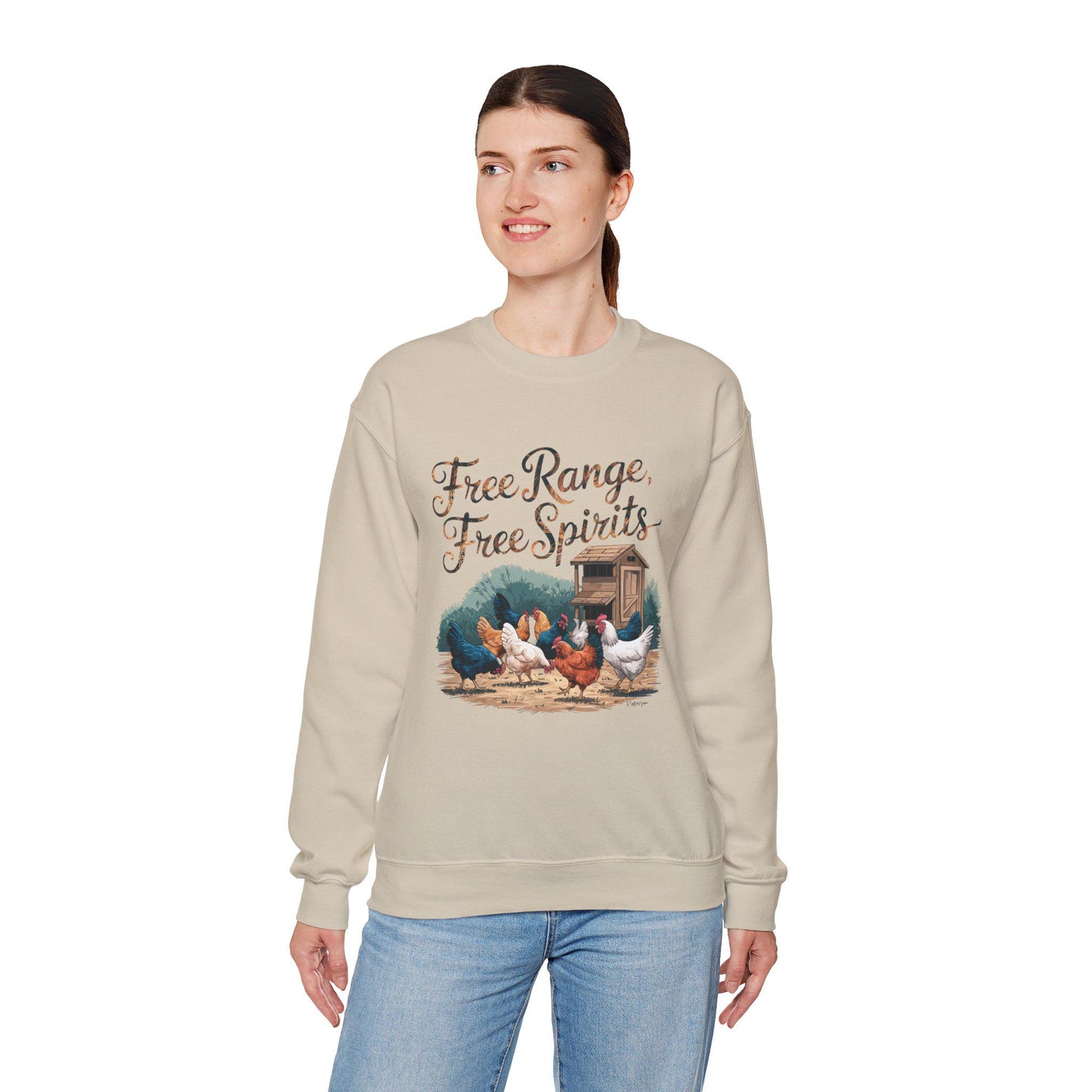 Free Range, Free Spirit Sweatshirt, chickens, chicken lover, farm animal, chicken humor, woman’s sweatshirt, men’s sweatshirt, country,retro