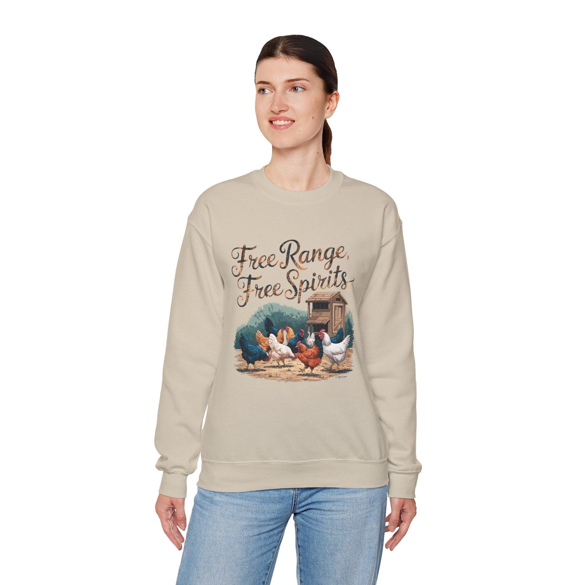 Free Range, Free Spirit Sweatshirt, chickens, chicken lover, farm animal, chicken humor, woman’s sweatshirt, men’s sweatshirt, country,retro