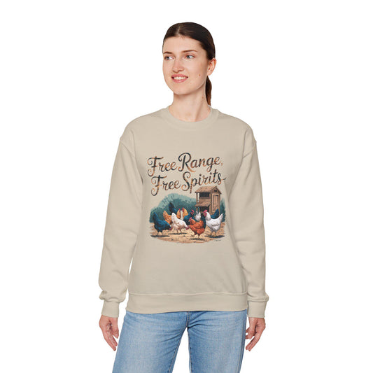 Free Range, Free Spirit Sweatshirt, chickens, chicken lover, farm animal, chicken humor, woman’s sweatshirt, men’s sweatshirt, country,retro