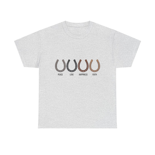 Peace Love Happiness Faith Unisex Heavy Cotton Tee