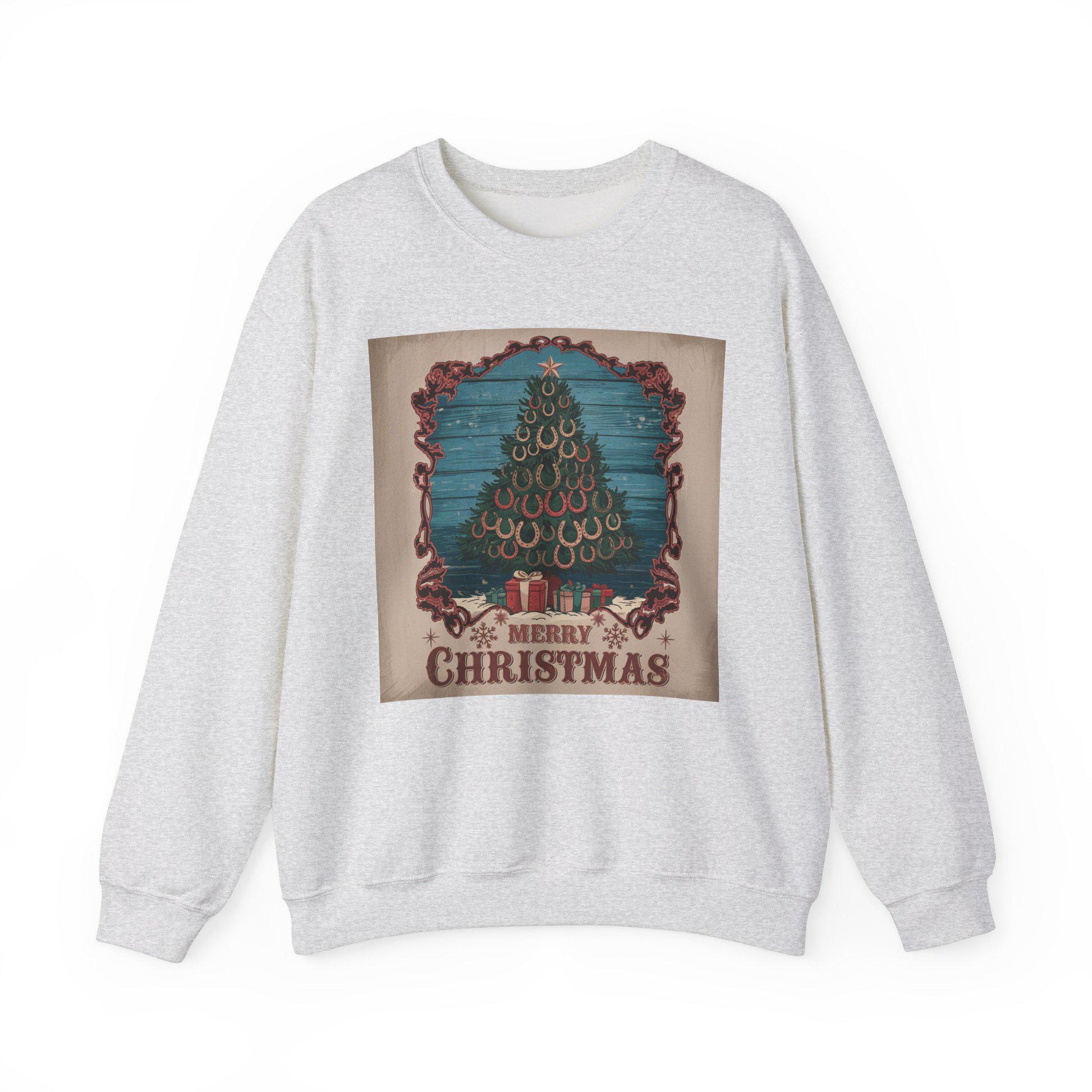 Merry Christmas Horse Shoe Tree Unisex Heavy Blend™ Crewneck Sweatshirt