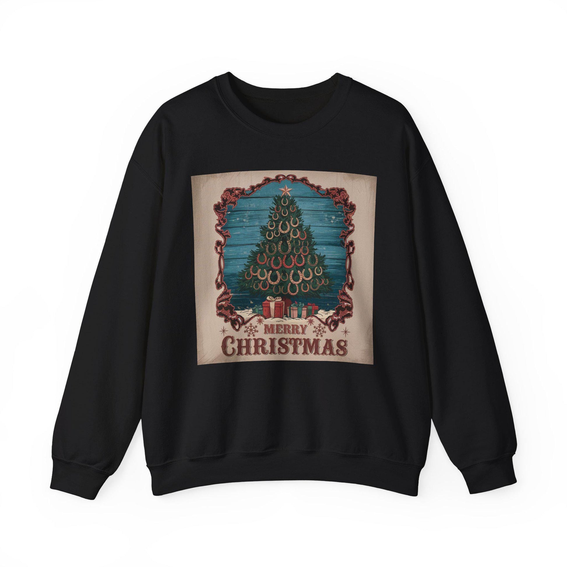 Merry Christmas Horse Shoe Tree Unisex Heavy Blend™ Crewneck Sweatshirt