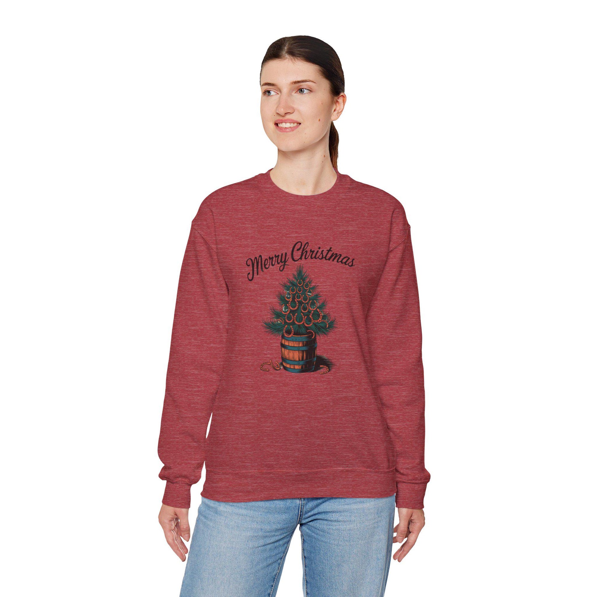 Merry Christmas Horse Shoe tree Heavy Blend™ Crewneck Sweatshirt