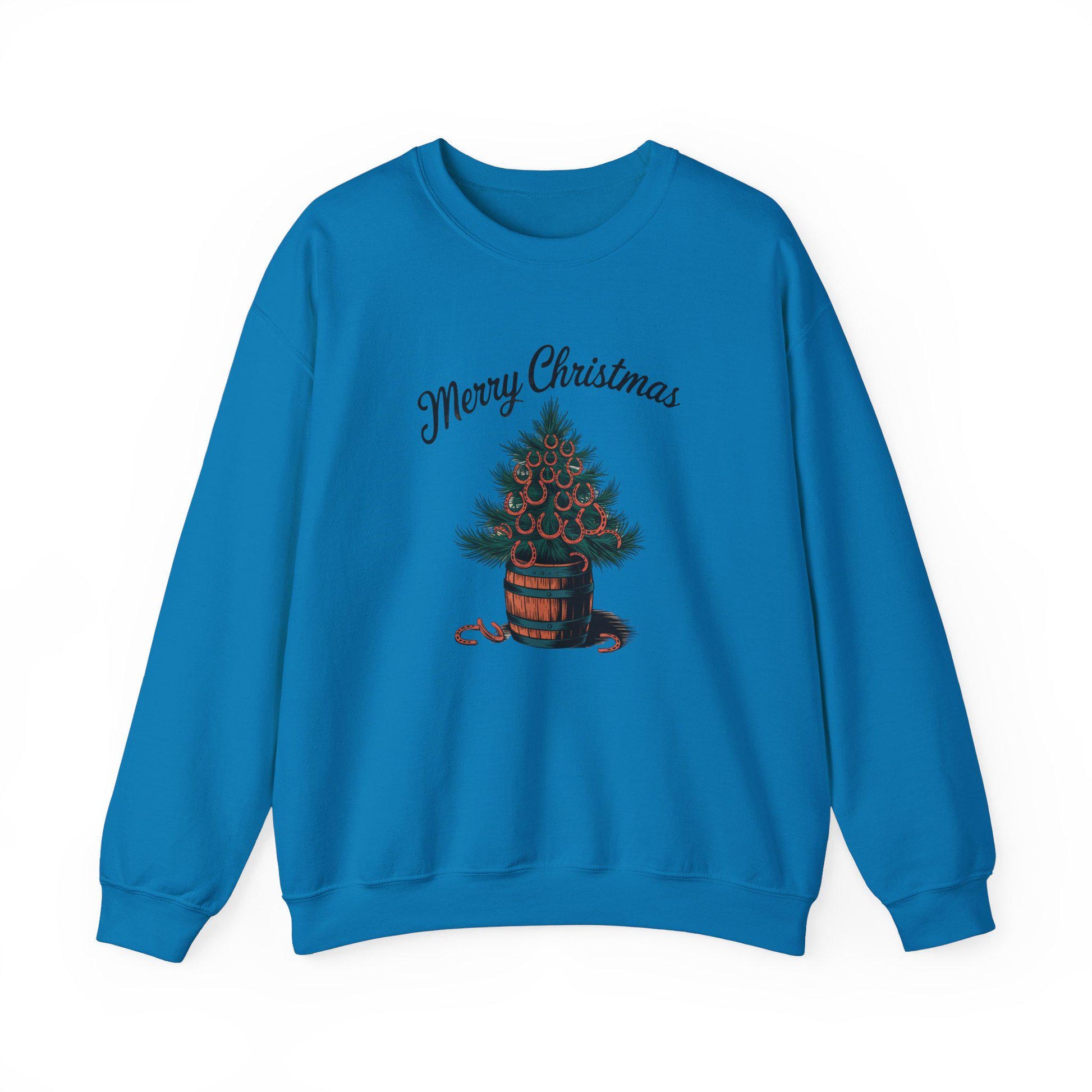 Merry Christmas Horse Shoe tree Heavy Blend™ Crewneck Sweatshirt