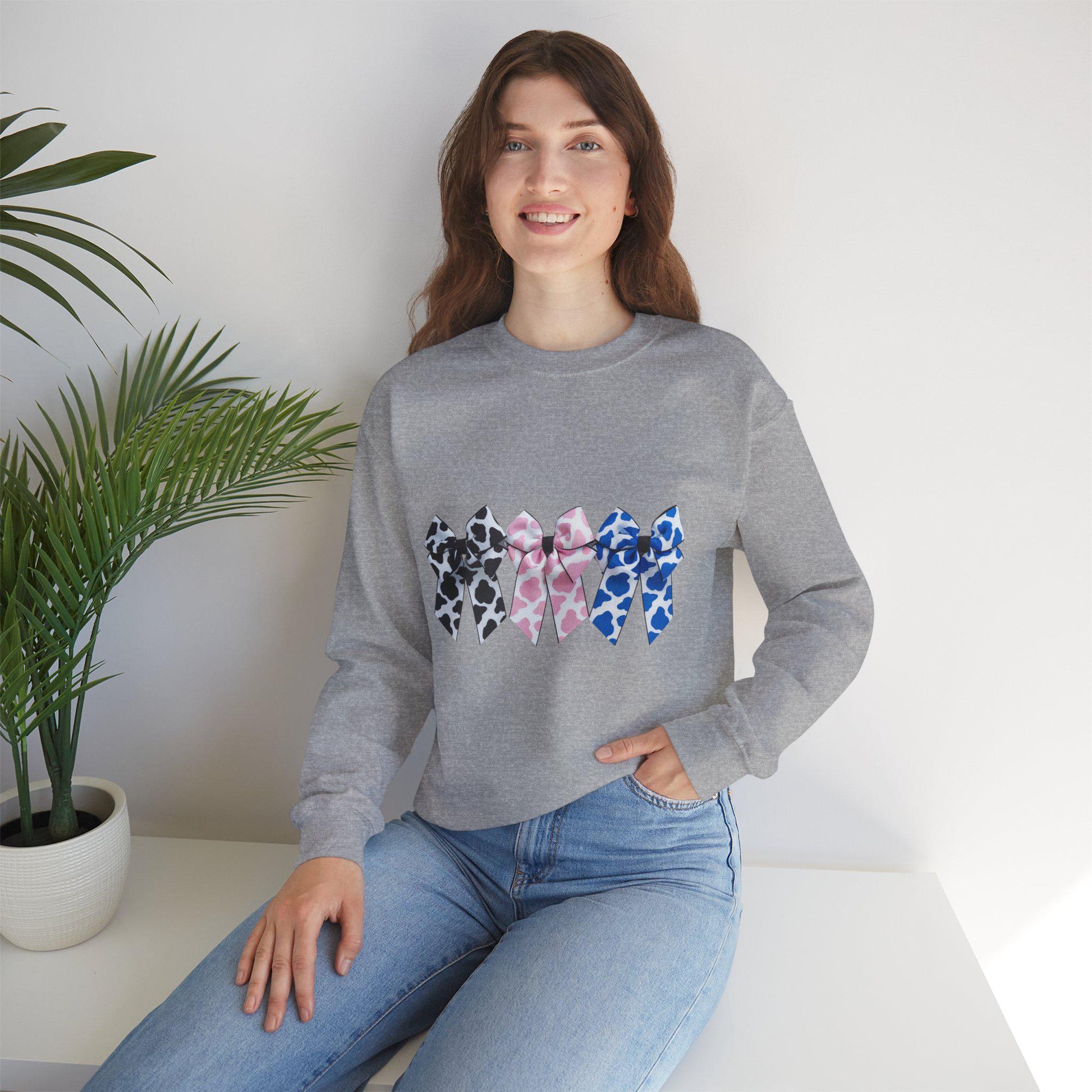 Cow Print Coquette Sweatshirt, Coquette sweater, Farm, Country, Barn, Animal print, bows