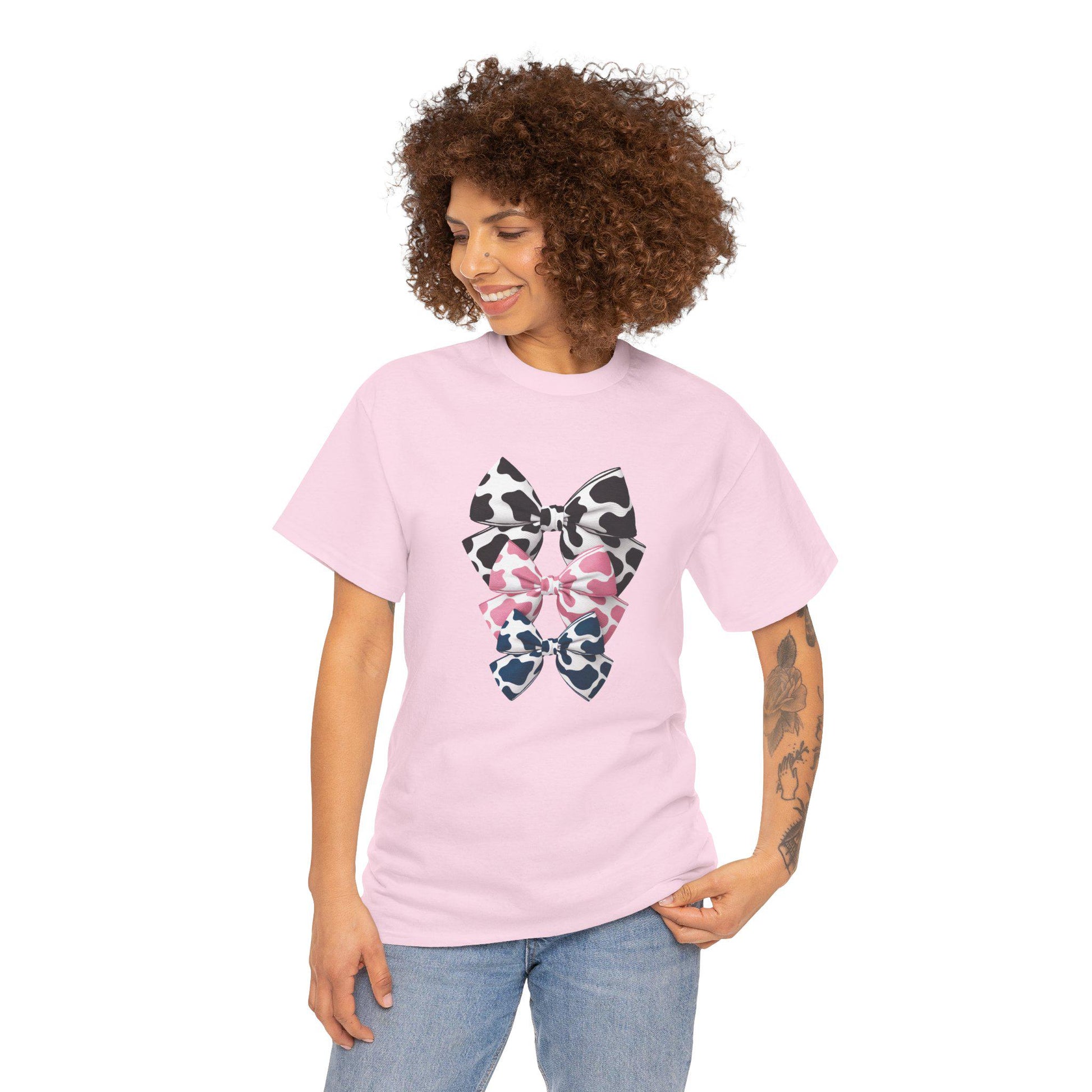 Cow Print Coquette Cotton Tee, Mom gift, teacher gift, girlfriend gift, christmas gift, animal print