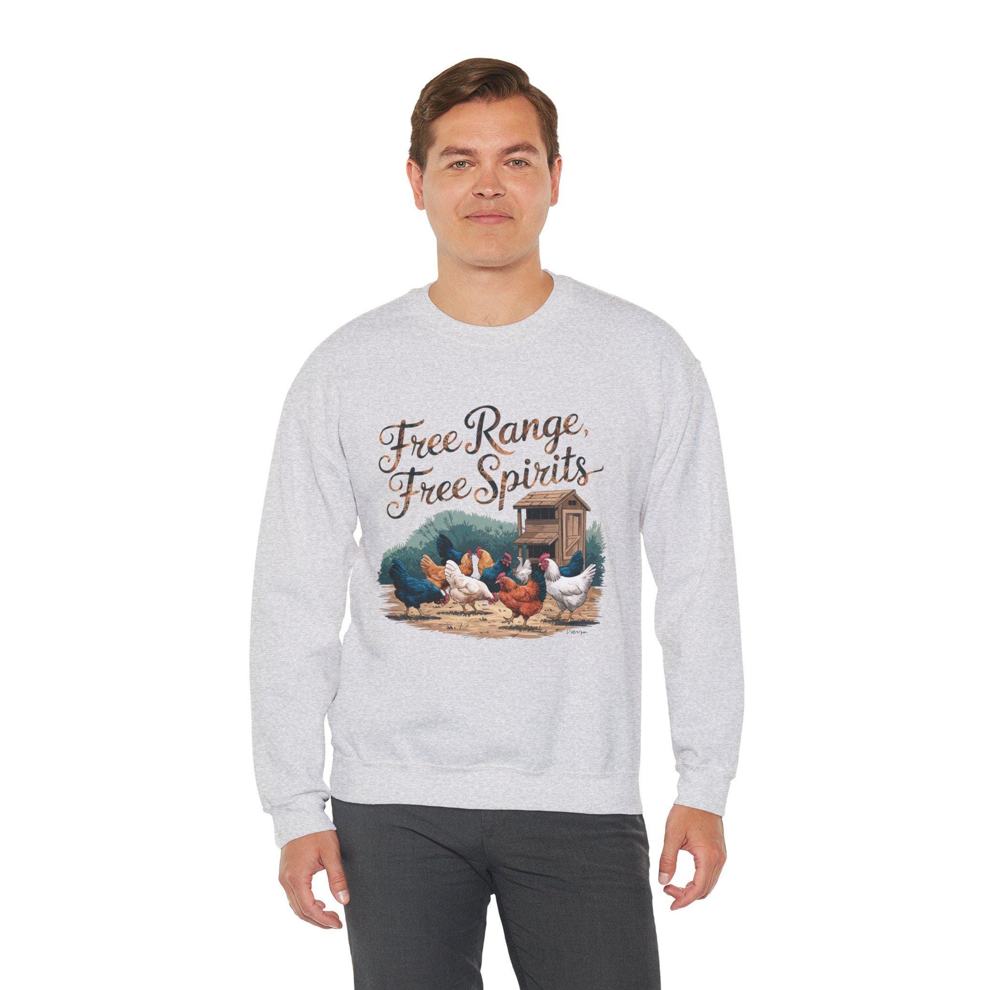 Free Range, Free Spirit Sweatshirt, chickens, chicken lover, farm animal, chicken humor, woman’s sweatshirt, men’s sweatshirt, country,retro