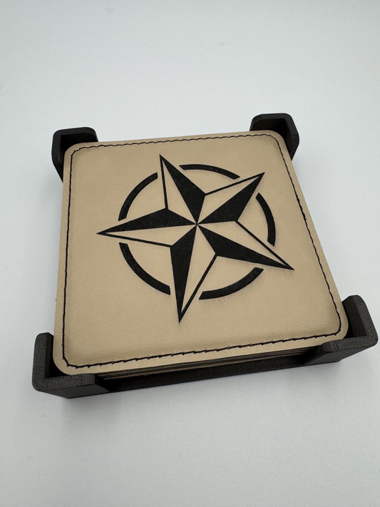 Set of 4 Vegan Leather 4” Drink Coasters with Western Star Design Drink Coasters Western Themed Drink Coaster Leather Coaster Vegan Leather