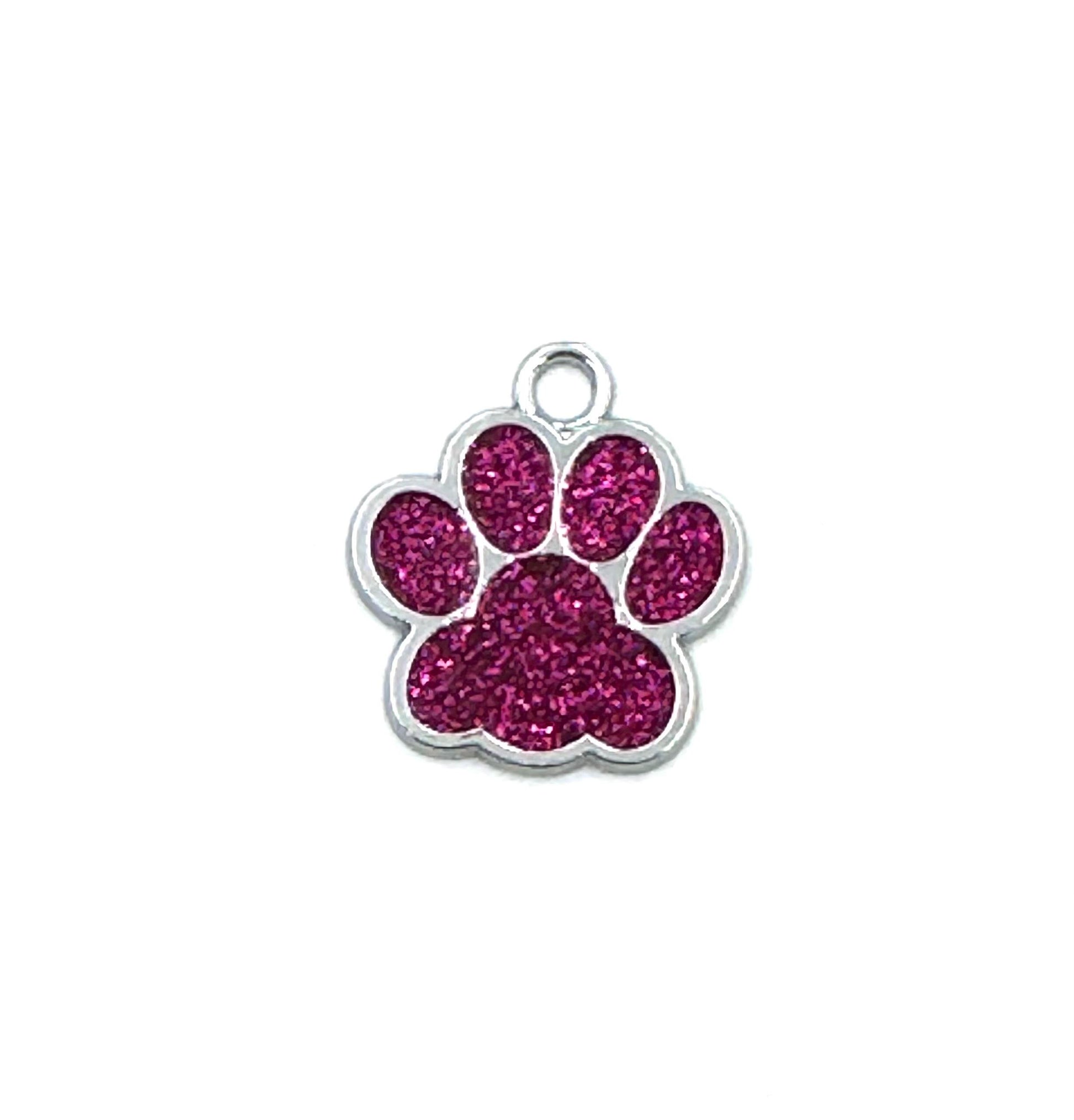 Small Personalized Crystal Metal Dog Paw Tag with Split Ring for Dog Collar or Harness