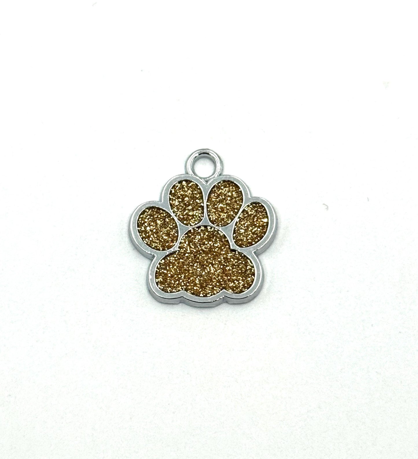 Small Personalized Crystal Metal Dog Paw Tag with Split Ring for Dog Collar or Harness