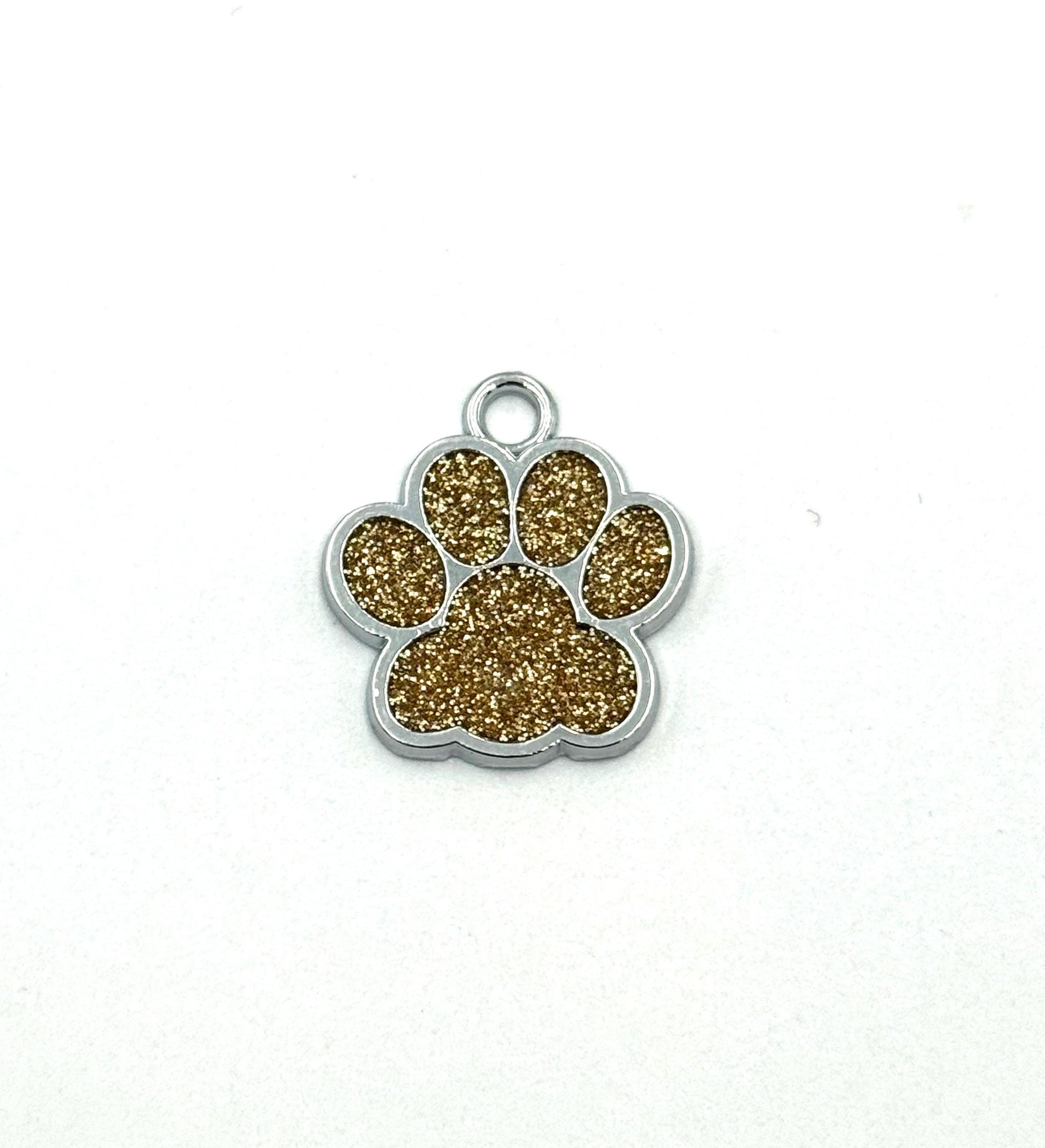 Small Personalized Crystal Metal Dog Paw Tag with Split Ring for Dog Collar or Harness