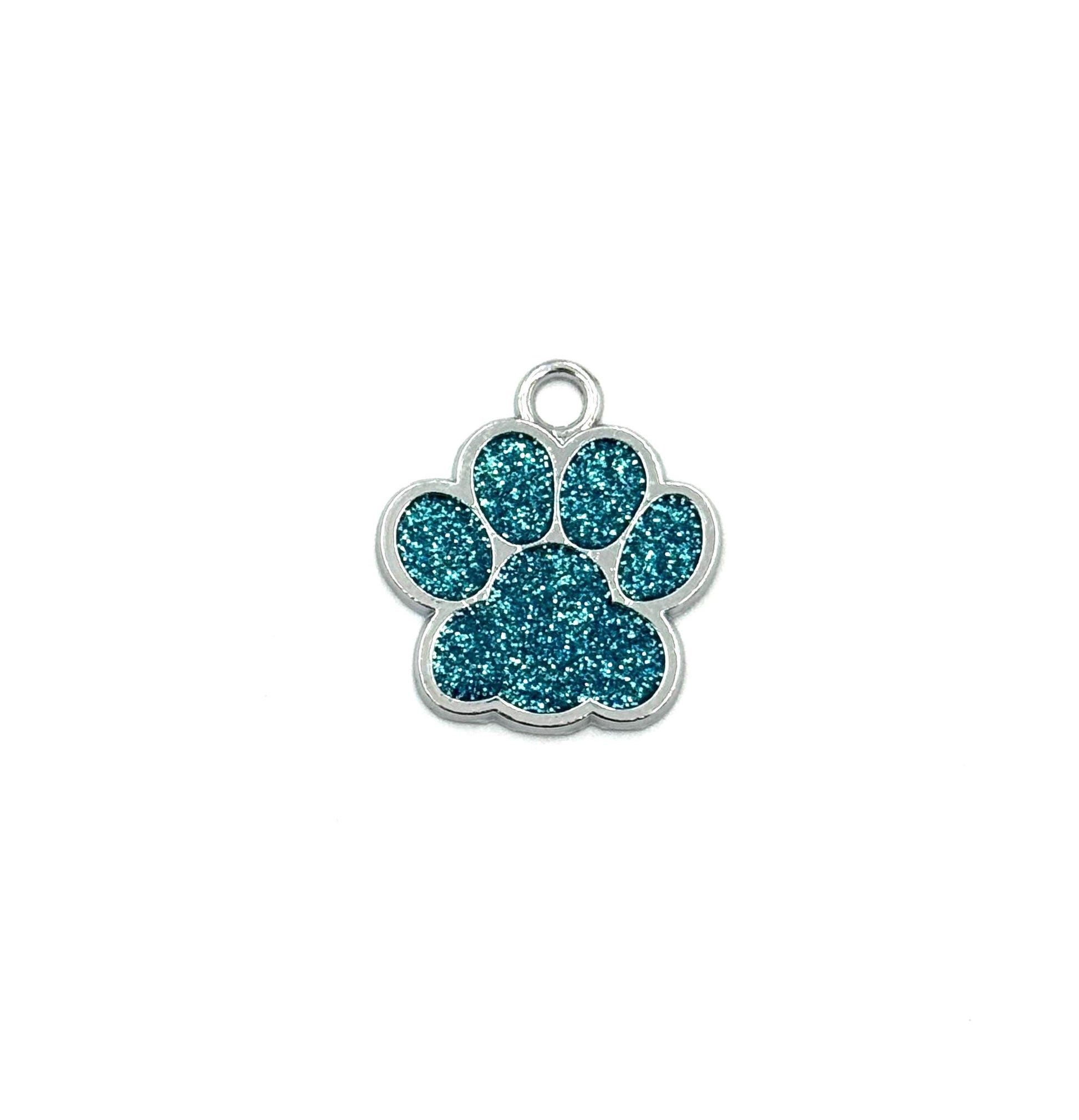 Small Personalized Crystal Metal Dog Paw Tag with Split Ring for Dog Collar or Harness