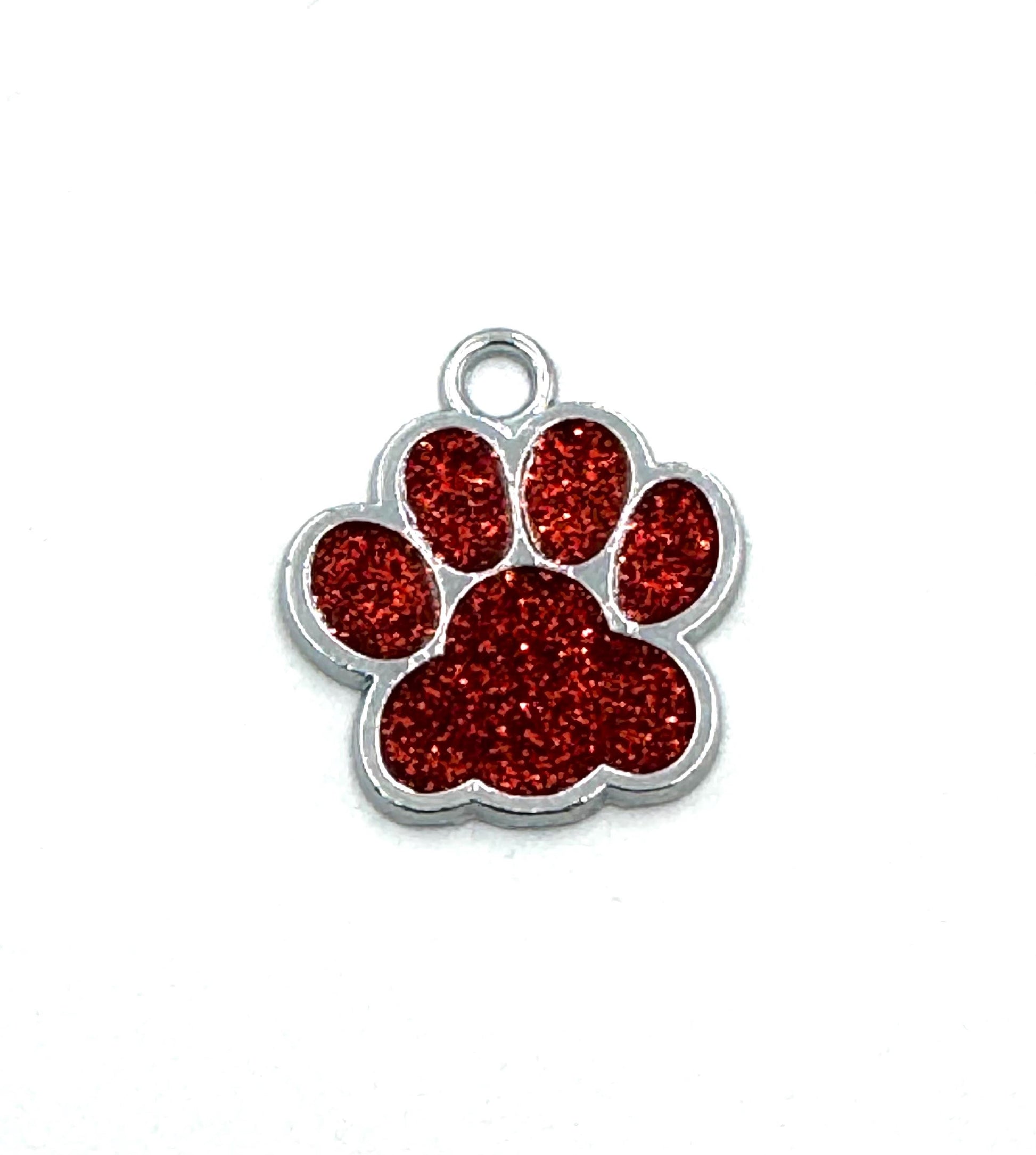 Small Personalized Crystal Metal Dog Paw Tag with Split Ring for Dog Collar or Harness