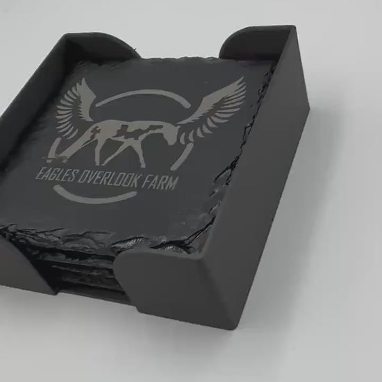 Customizable Slate 4” Drink Coasters with Holder Drink Coasters Horse Themed Drink Coasters Slate Coaster Rock Coaster