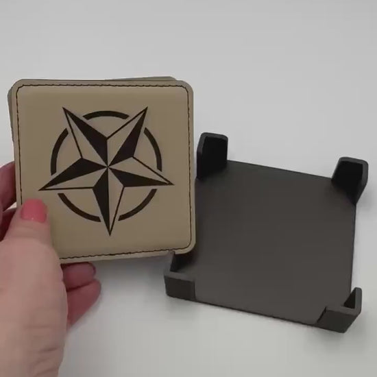 Set of 4 Vegan Leather 4” Drink Coasters with Western Star Design Drink Coasters Western Themed Drink Coaster Leather Coaster Vegan Leather