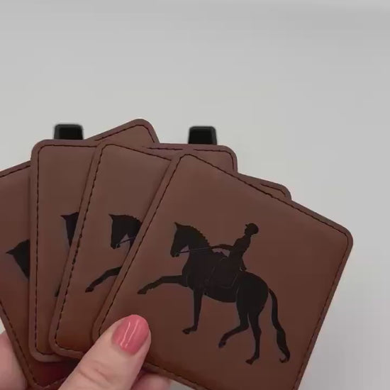 Set of 4 Vegan Leather 4” Drink Coasters with Dressage Design Drink Coasters English Themed Drink Coaster Leather Coaster Vegan Leather